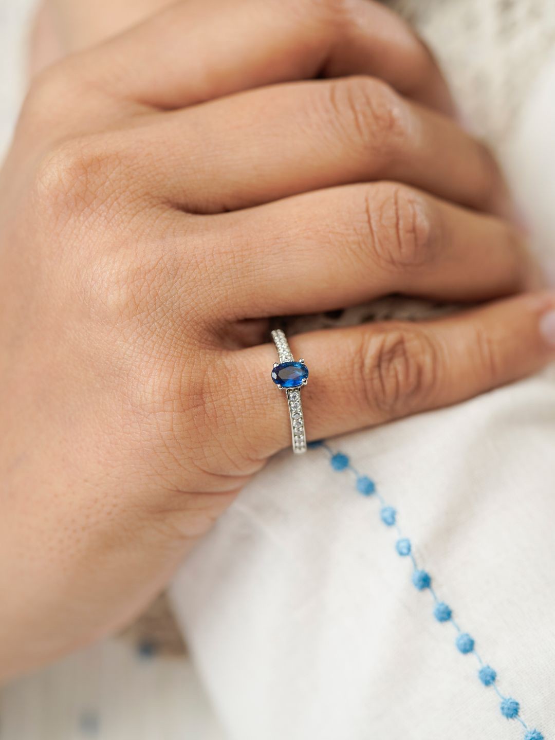 

SWASHAA Silver-Plated CZ Studded Finger Ring