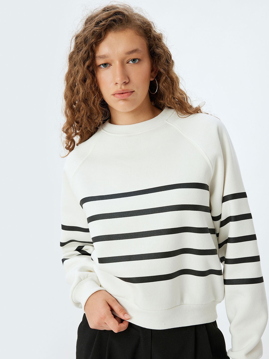 

Koton Women Striped Sweatshirt, Black