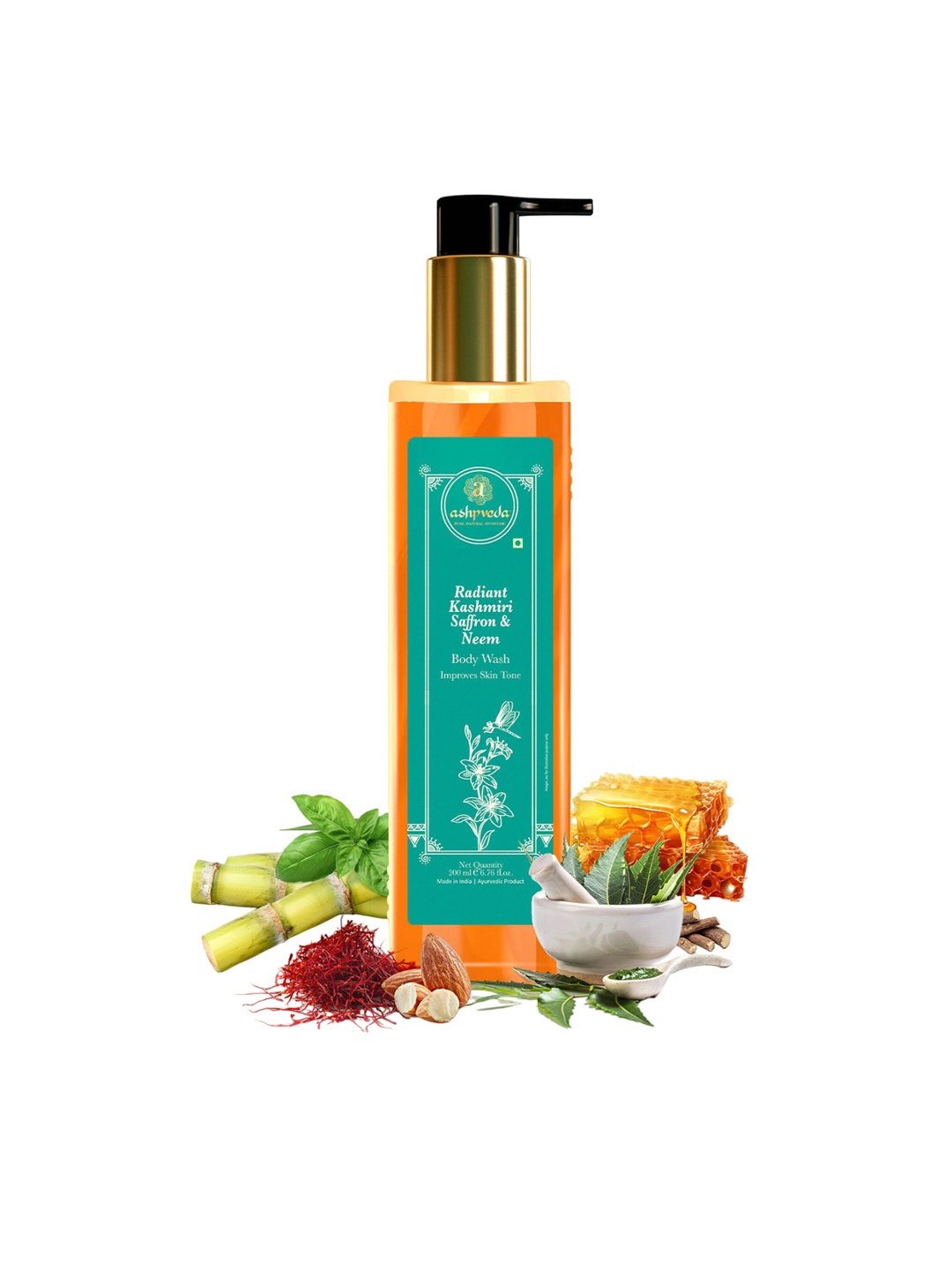 

ASHPVEDA Radiant Kashmiri Saffron And Neem Body Wash - 200 ml, Orange