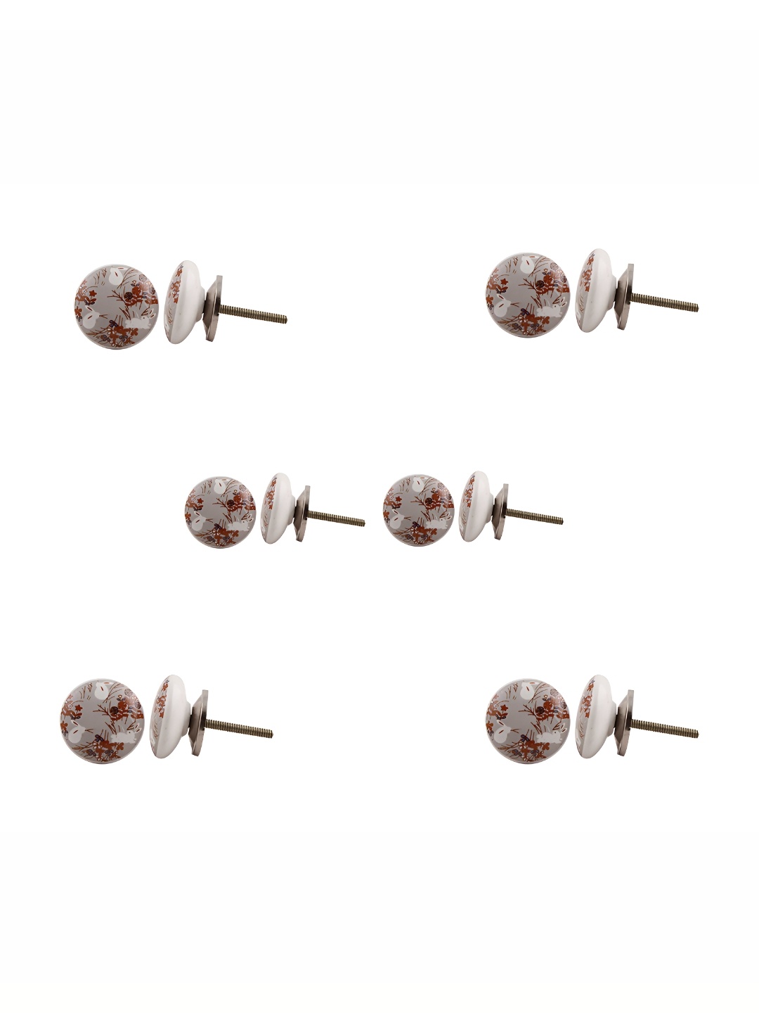 

Indianshelf 6-Pcs Grey & Brown Rabbit Printed Ceramic Knobs