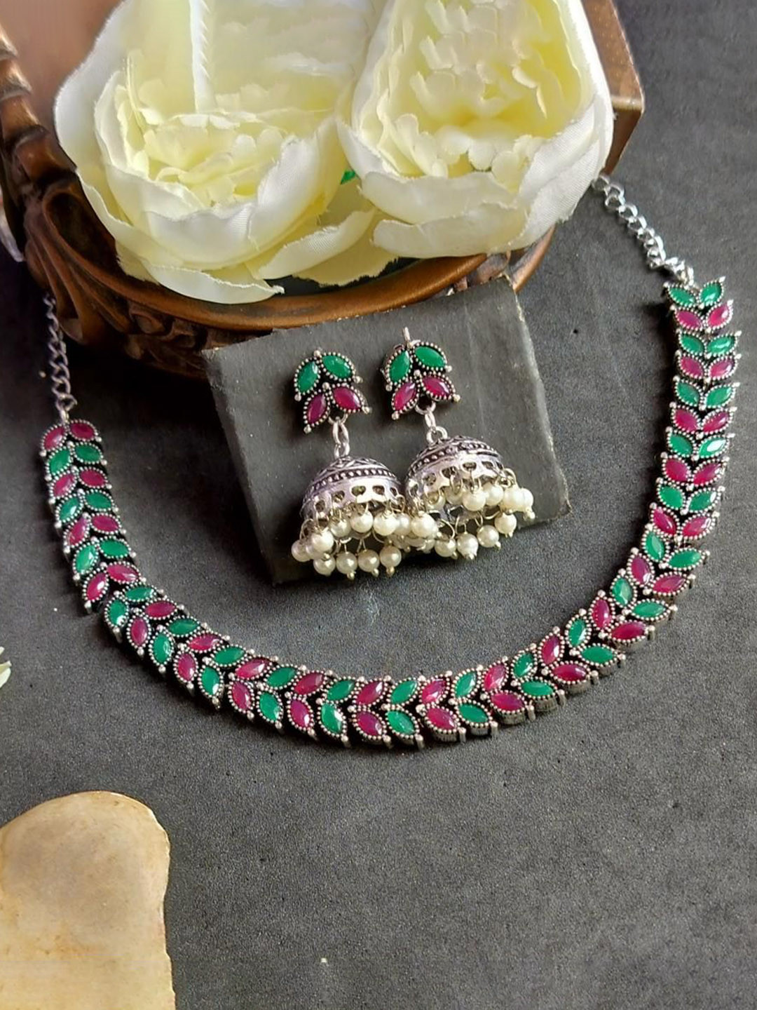 

Efulgenz Rhodium-Plated Crystal Studded and Pearl Beaded Jewellery Set, Silver