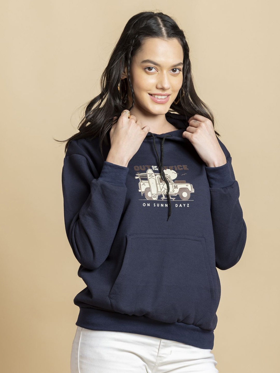 

OCTICS Women Graphic Printed Long Sleeves Hooded Sweatshirt, Blue