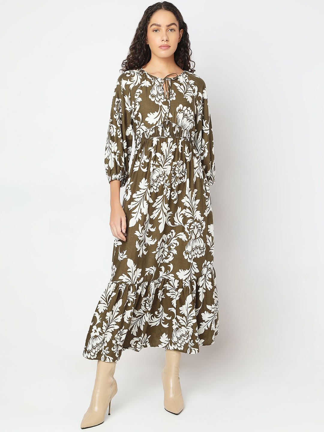 

Vero Moda Women Floral Printed Fit & Flare Midi Dress, Green