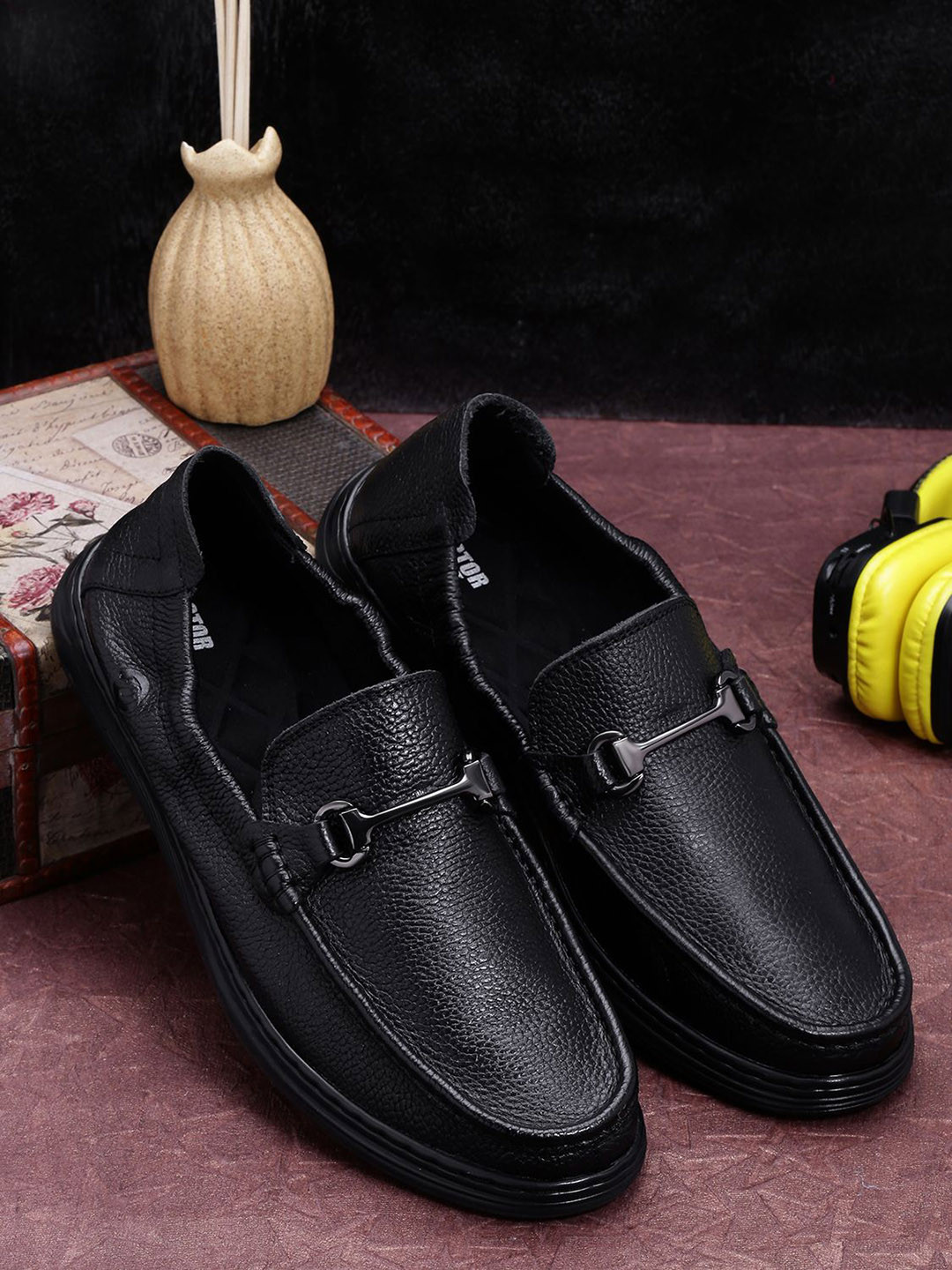 

DOCTOR EXTRA SOFT Men Leather Formal Slip-On Loafers, Black