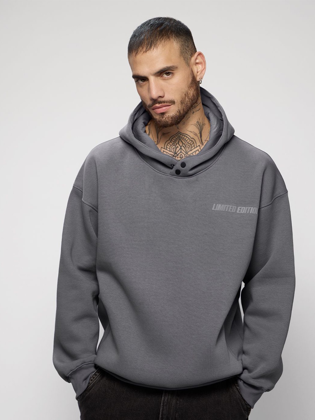 

The Souled Store Men Printed Hooded Sweatshirt, Grey