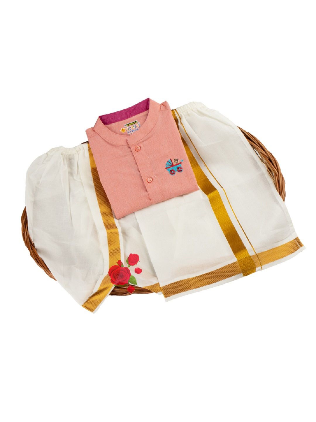 

RAMRAJ Newborn Baby Half Sleeve Traditional Set, Pink