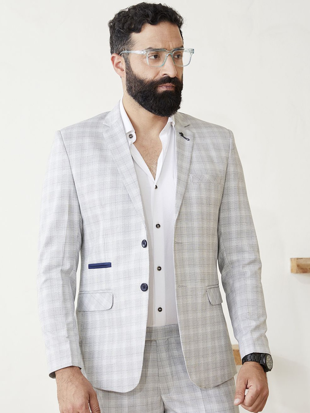 

MR BUTTON Checked Tailored Fit Single Breasted Formal Blazer, Grey