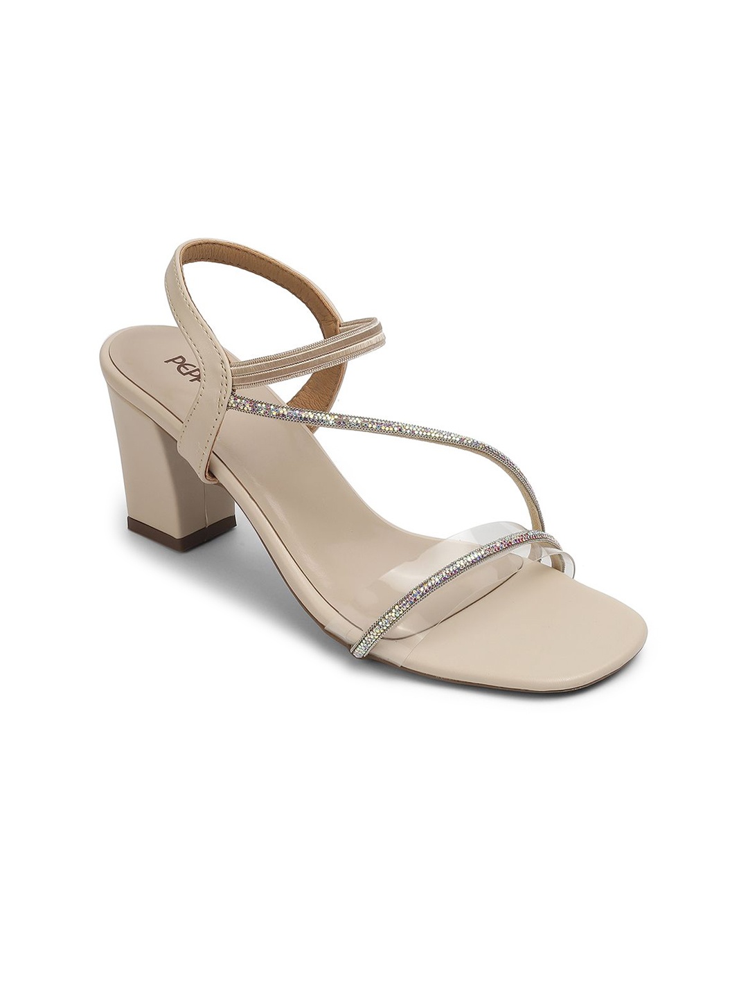 

PEPPER Embellished Block Sandals, Cream