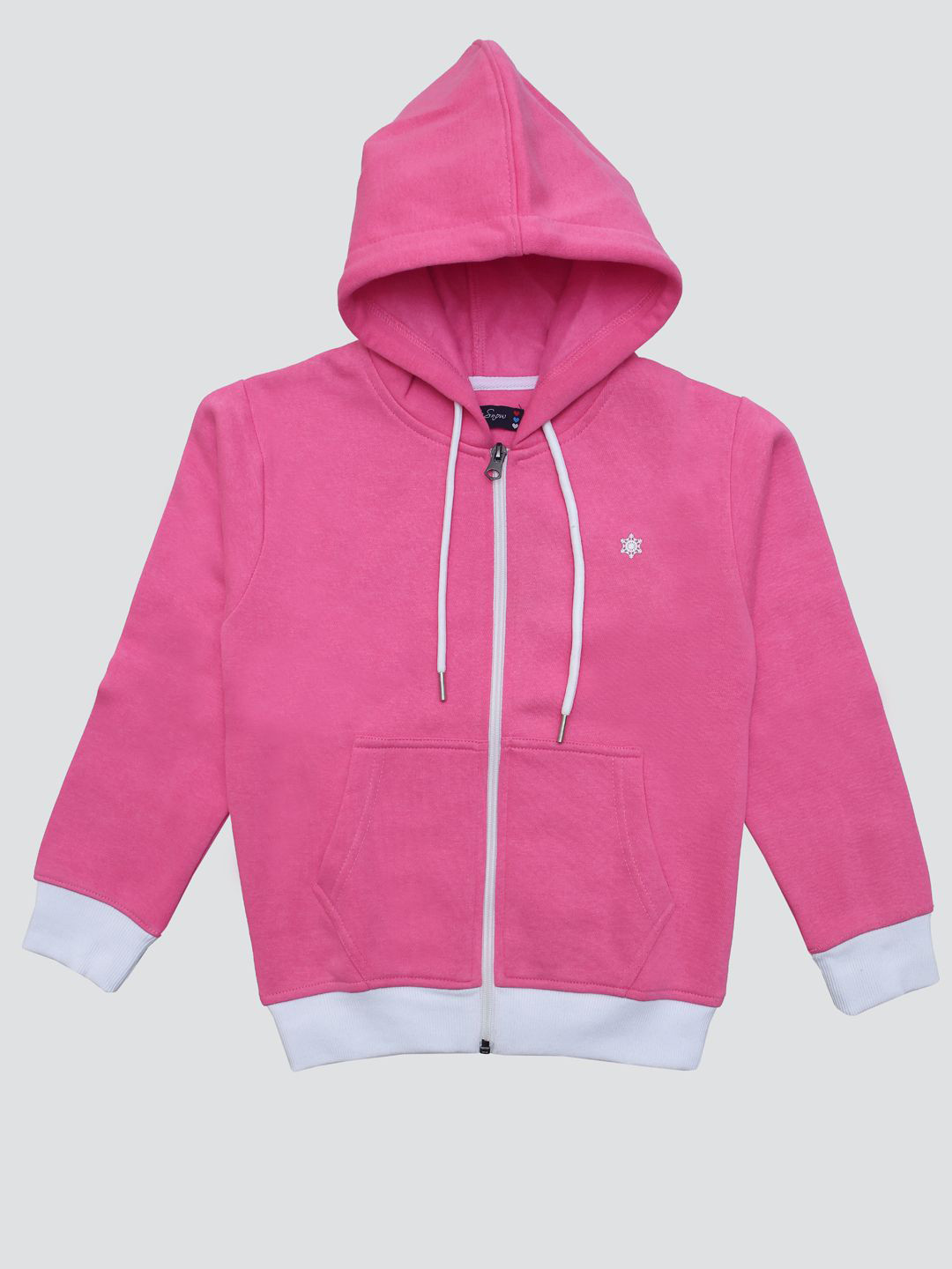 

White Snow Girls Solid Hooded Sweatshirt, Pink