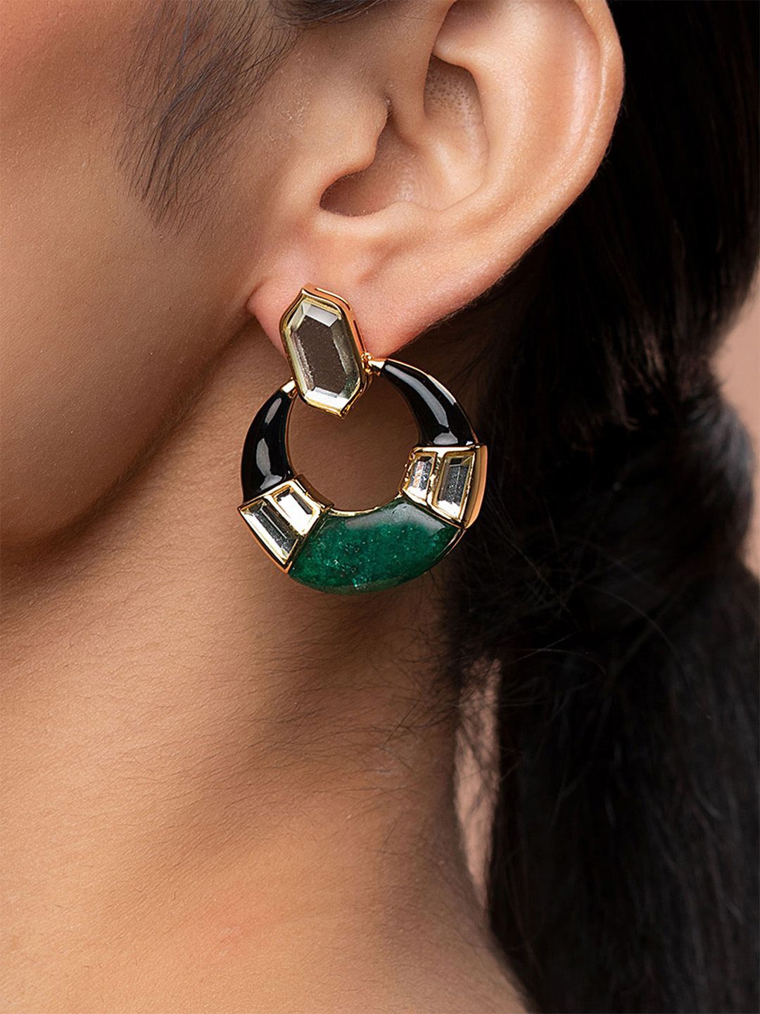 

Isharya Contemporary Hoop Earrings, Green