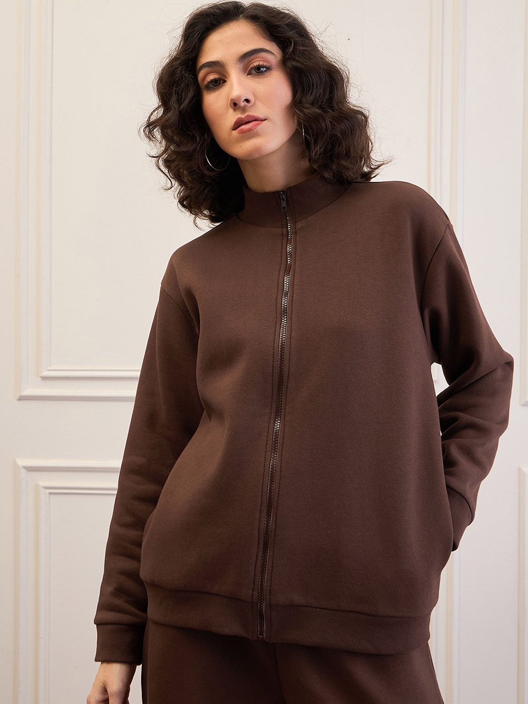 

SASSAFRAS Women Fleece Tailored Jacket, Brown