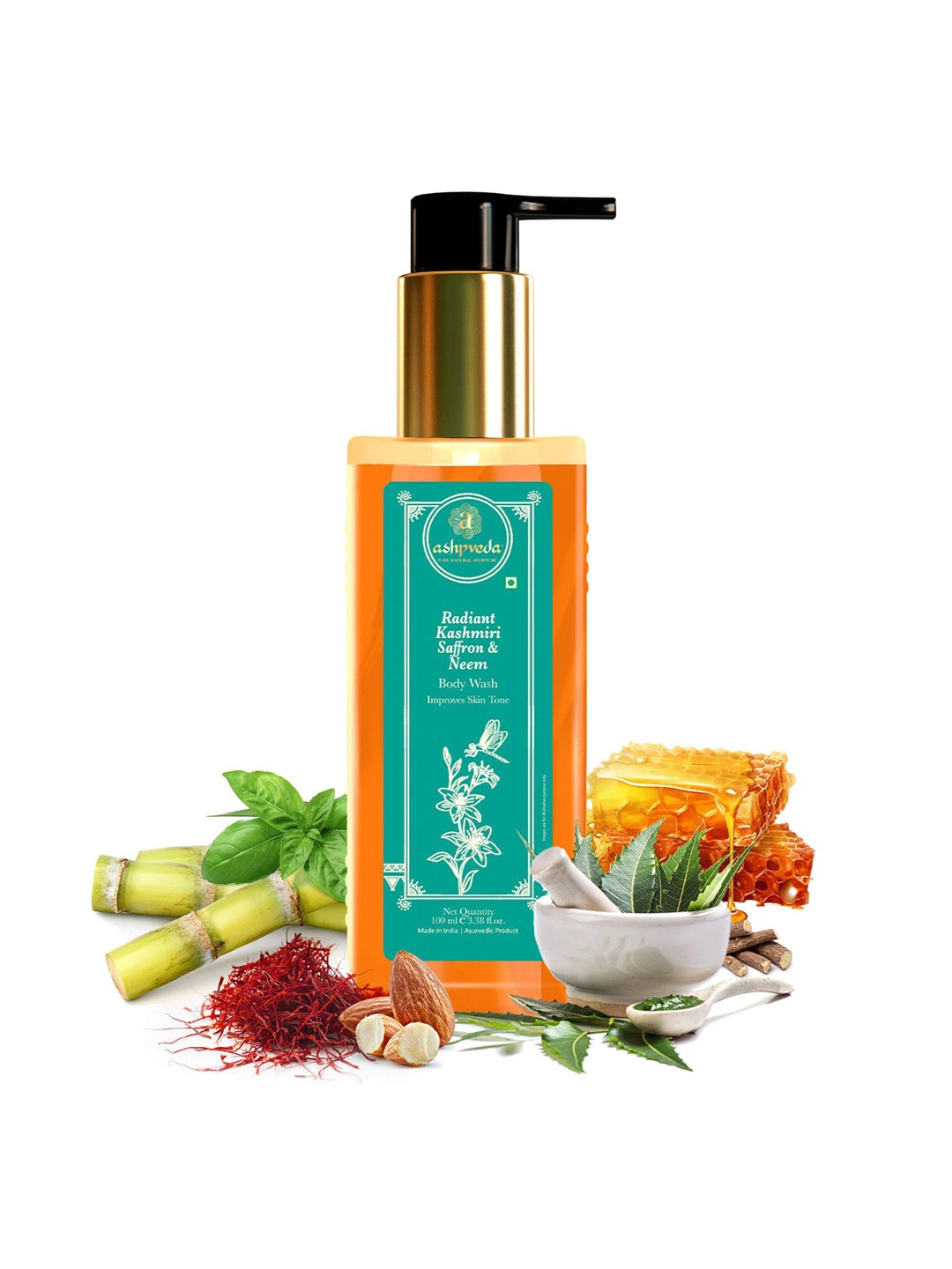 

ASHPVEDA Radiant Kashmiri Saffron & Neem Body Wash Improves Skin Tone - 100 ml, Orange