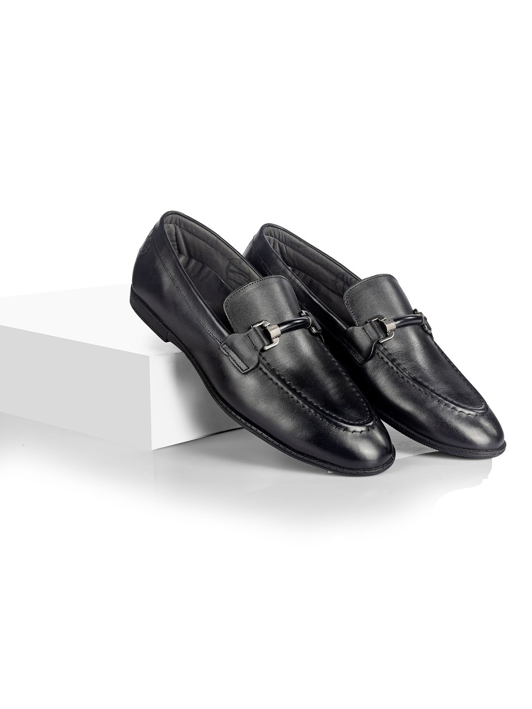 

LA MARCA Men Leather Formal Loafers, Black