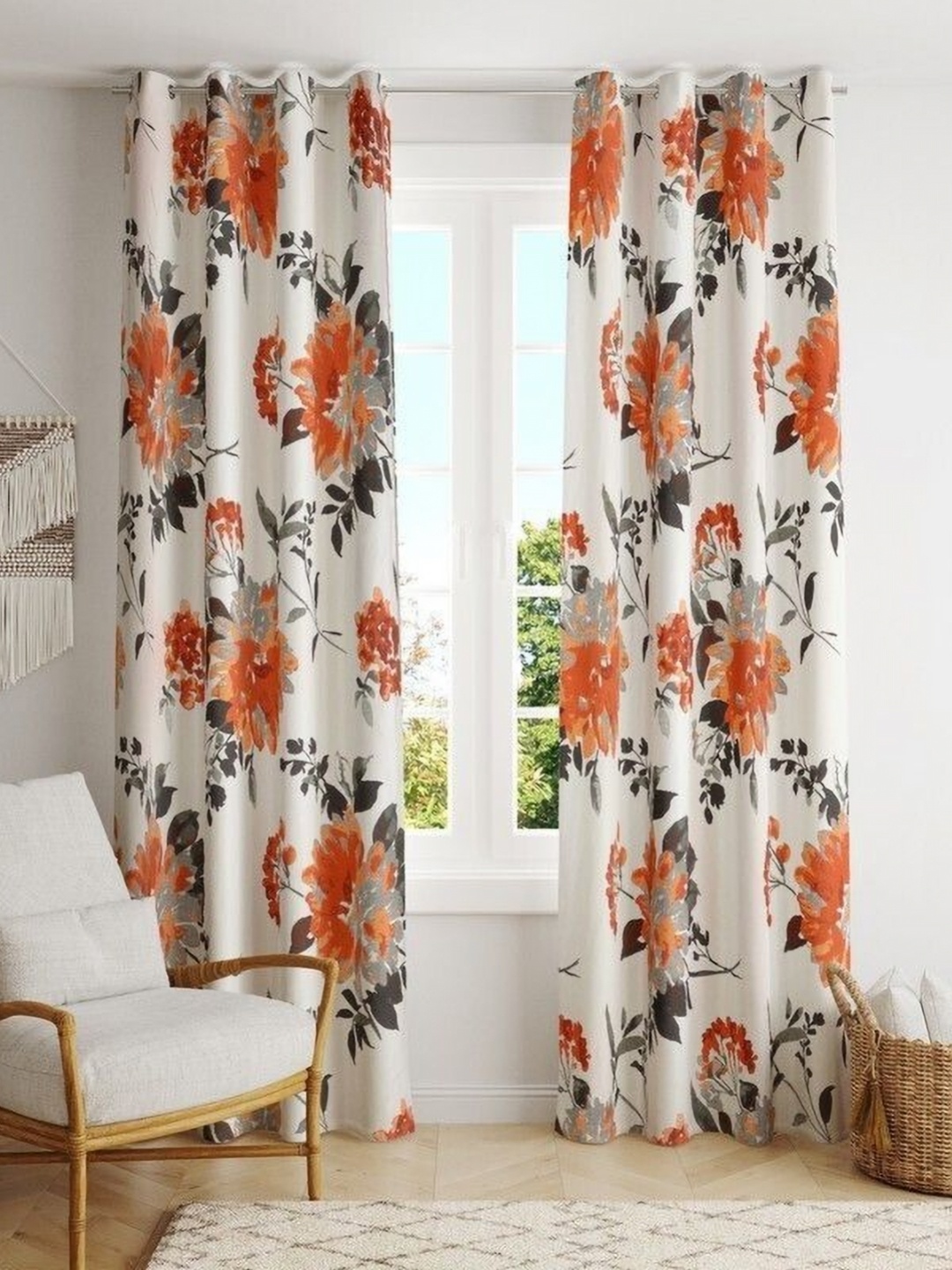 

BILBERRY Furnishing by preeti grover White & Orange Set of 2 Floral Window