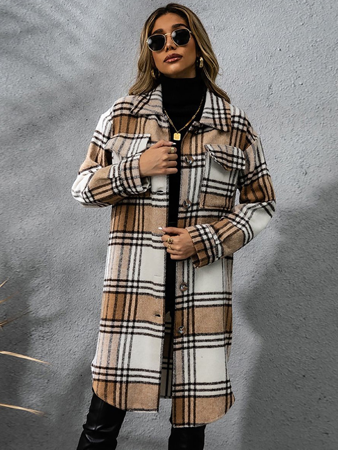 

StyleCast x Revolte Checked Single-Breasted Overcoat, Brown