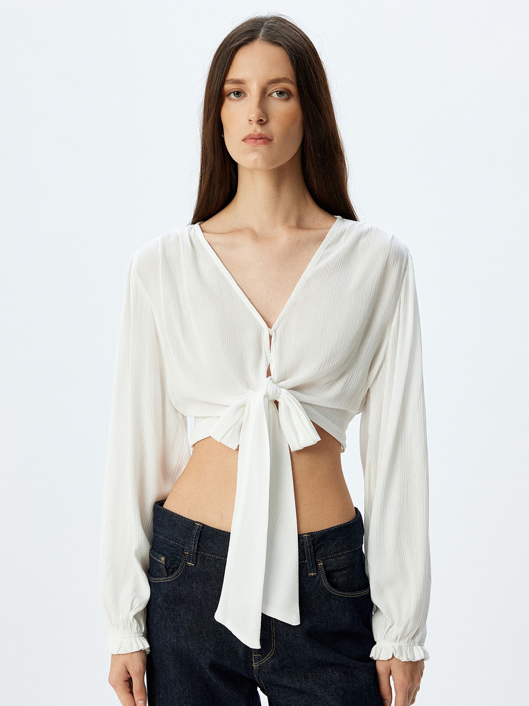 

Koton Puff Sleeve Crop Top, Off white