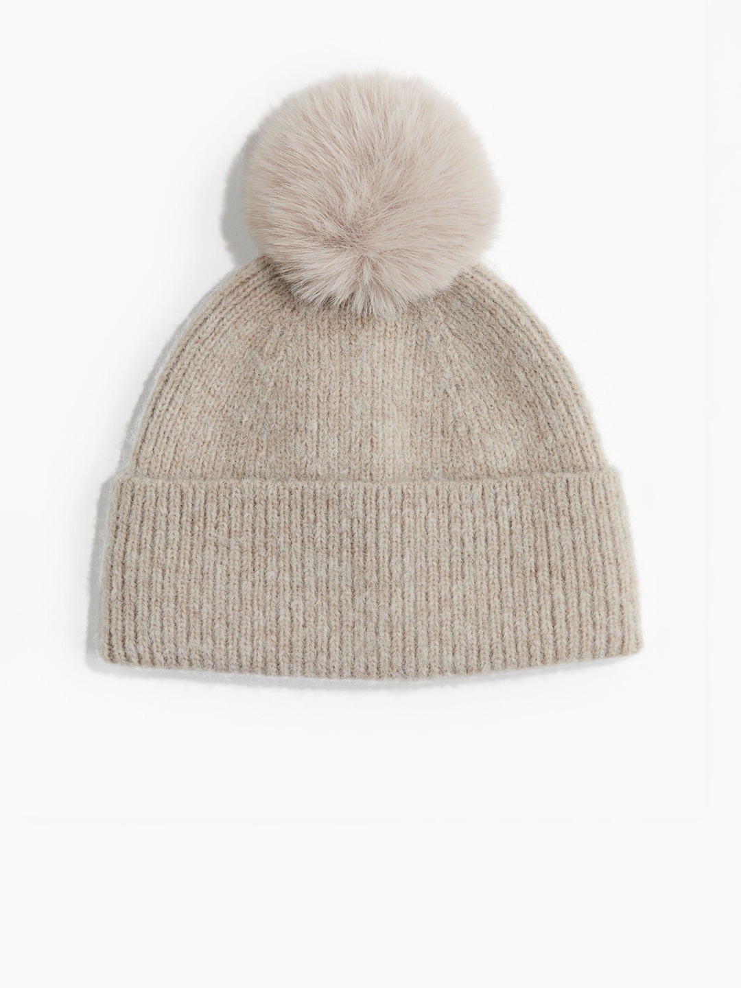 

H&M Rib-Knit Pompom Cap, Beige