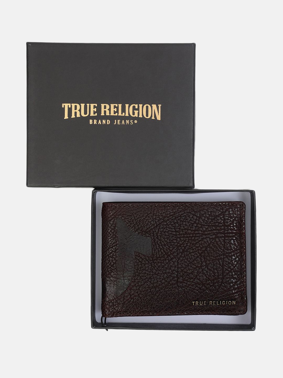 

True Religion Men Textured Leather Two Fold Wallet, Brown