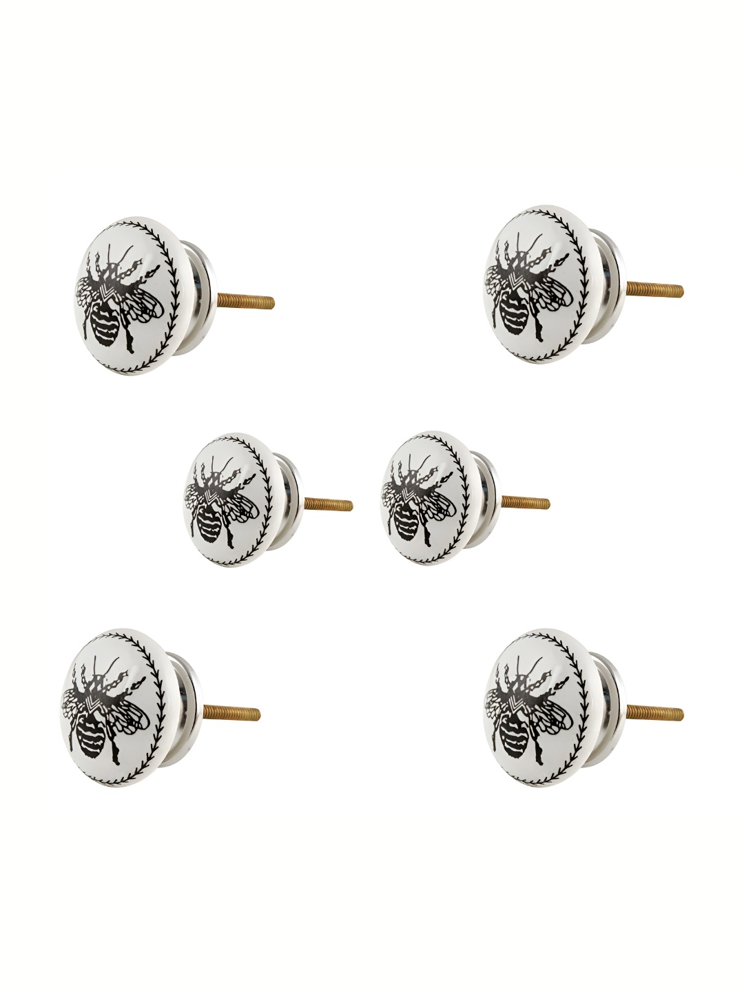 

Indianshelf 6Pcs White & Black Textured Ceramic Bumble Bee Knobs