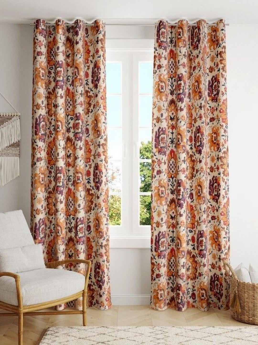 

BILBERRY Furnishing by preeti grover Cream-Coloured & Yellow Set of 2 Floral Window Curtain