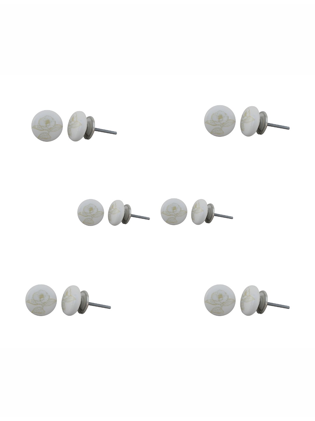 

Indianshelf 6Pcs White Textured Ceramic Floral Knobs, Gold