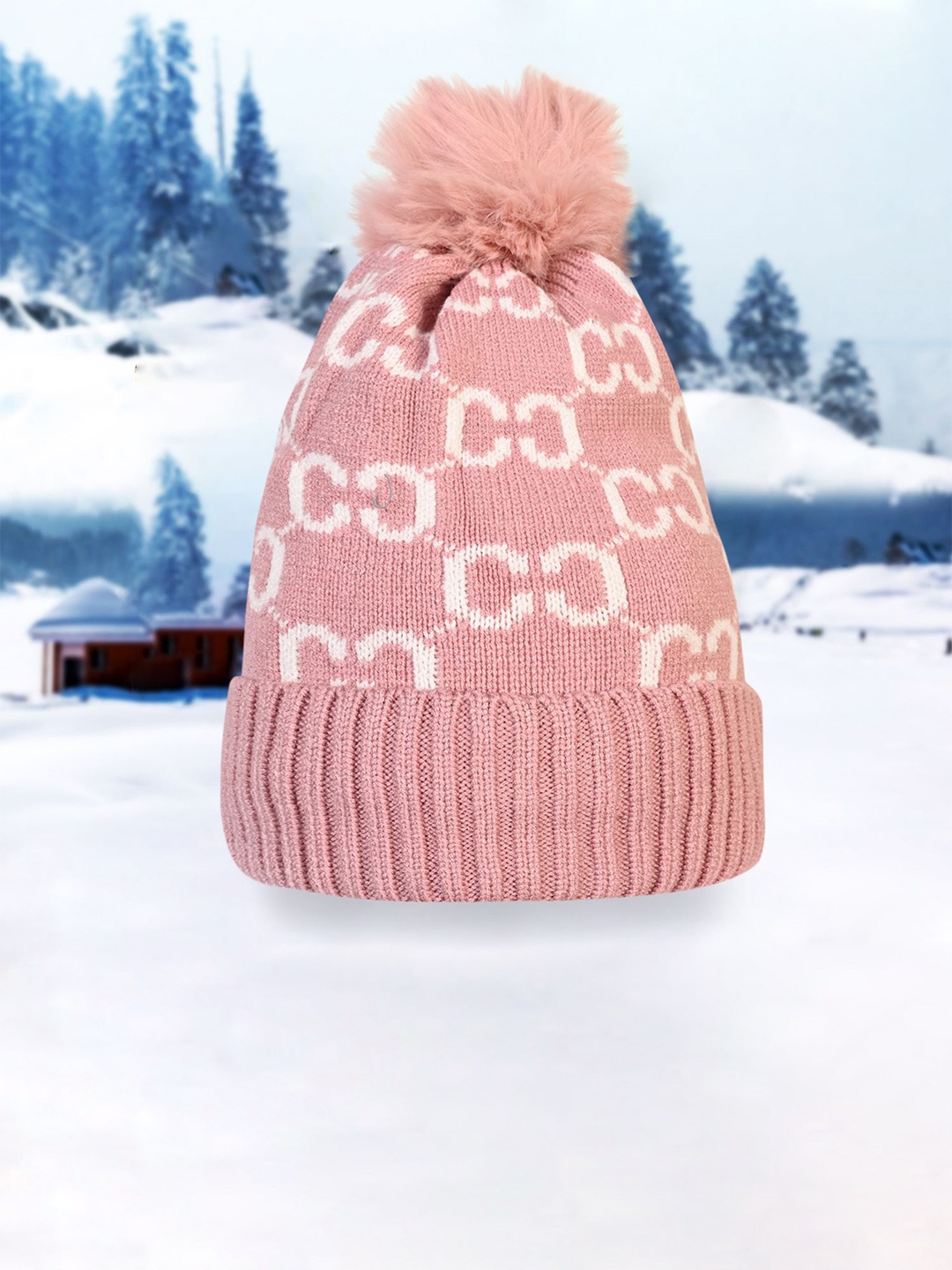 

LOOM LEGACY Women Printed Beanie, Pink