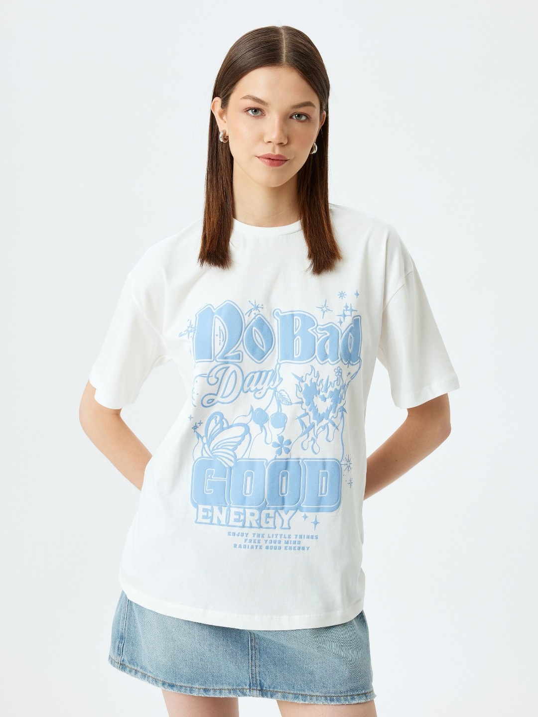

Koton Women Typography Printed Pockets T-shirt, Beige