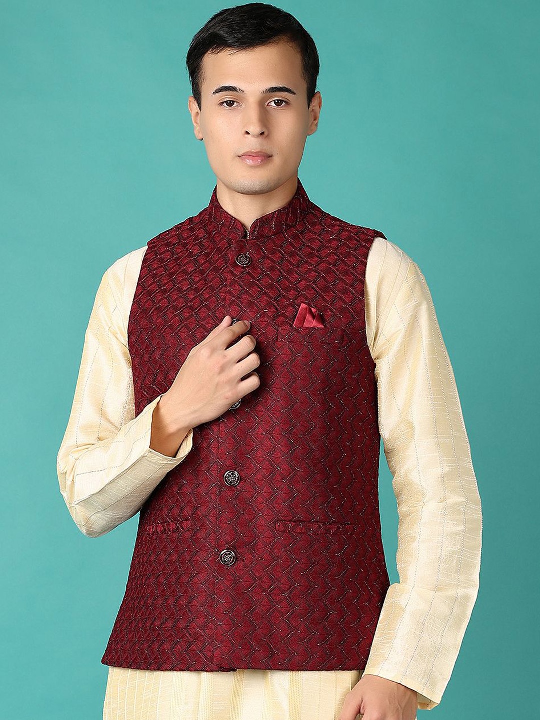 

V-Mart Woven Design Nehru Jacket, Maroon