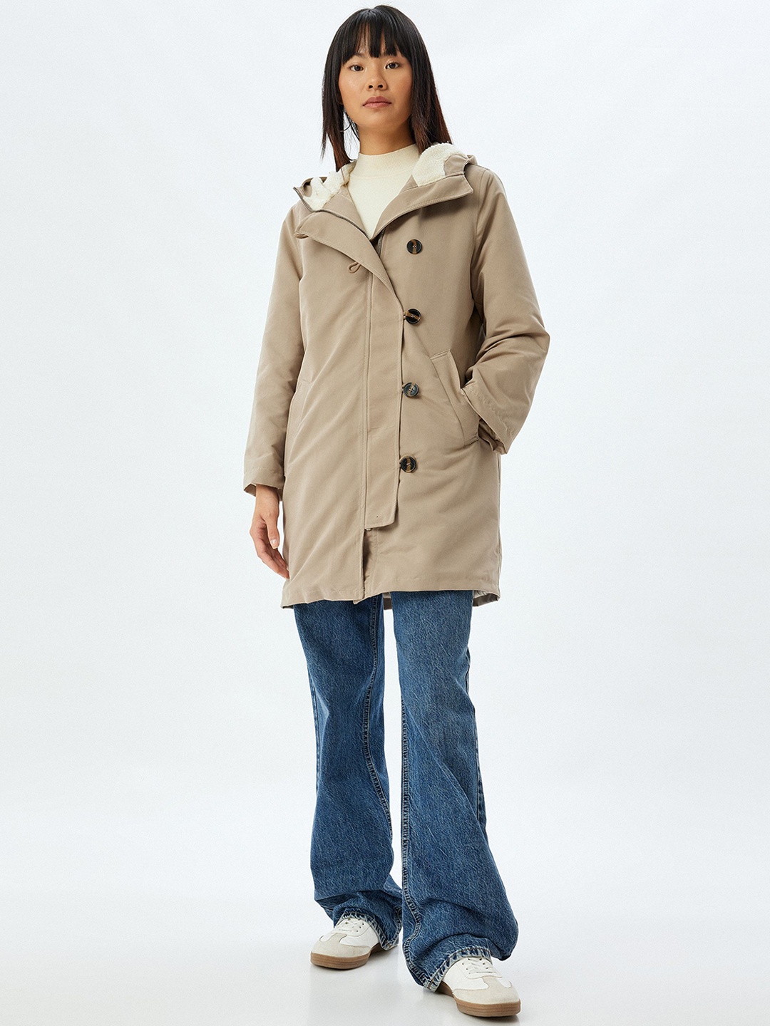 

Koton Women Single-Breasted Overcoat, Beige