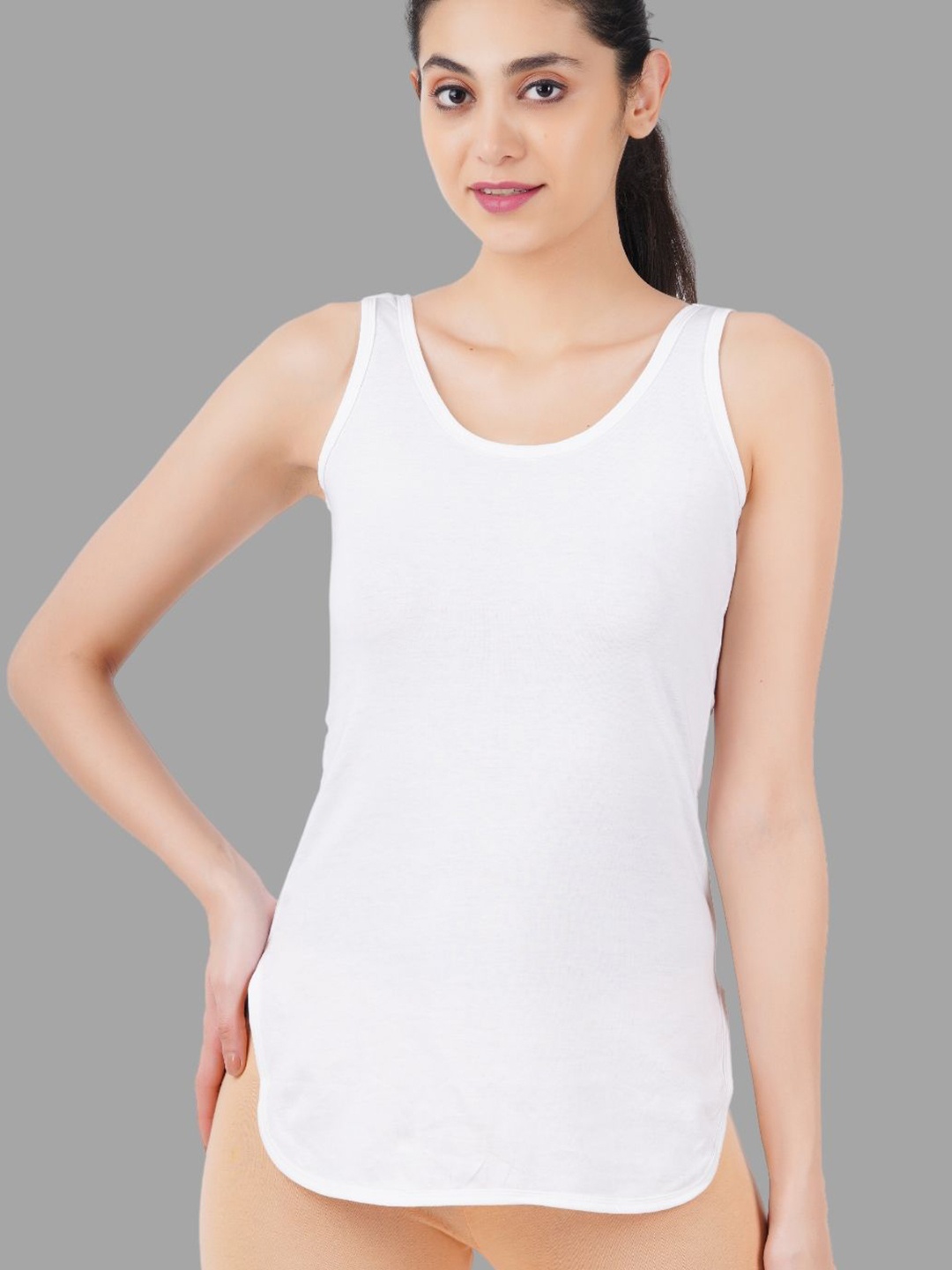 

BRIDA LADIES INNERWEAR Round Neck Longline Side Slits Slip, White