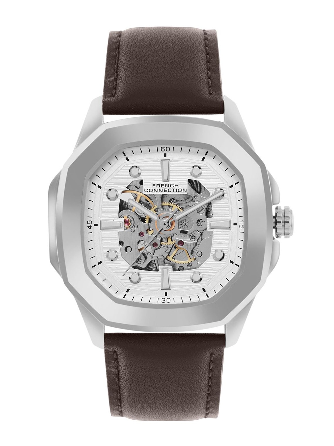 

French Connection Men Skeleton Dial & Leather Straps Analogue Watch FCA13BRL, White