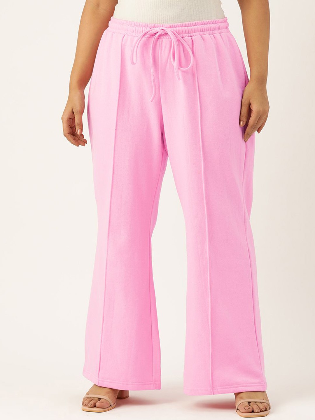 

theRebelinme Women Relaxed Straight Fit High-Rise Pleated Trousers, Pink