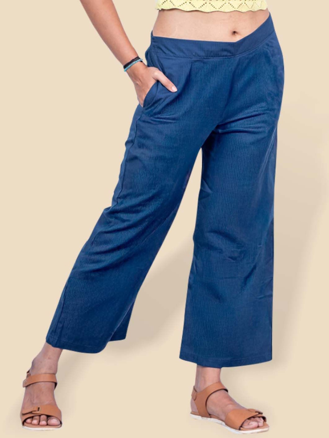 

Kryptic Women Relaxed Flared Trousers, Blue