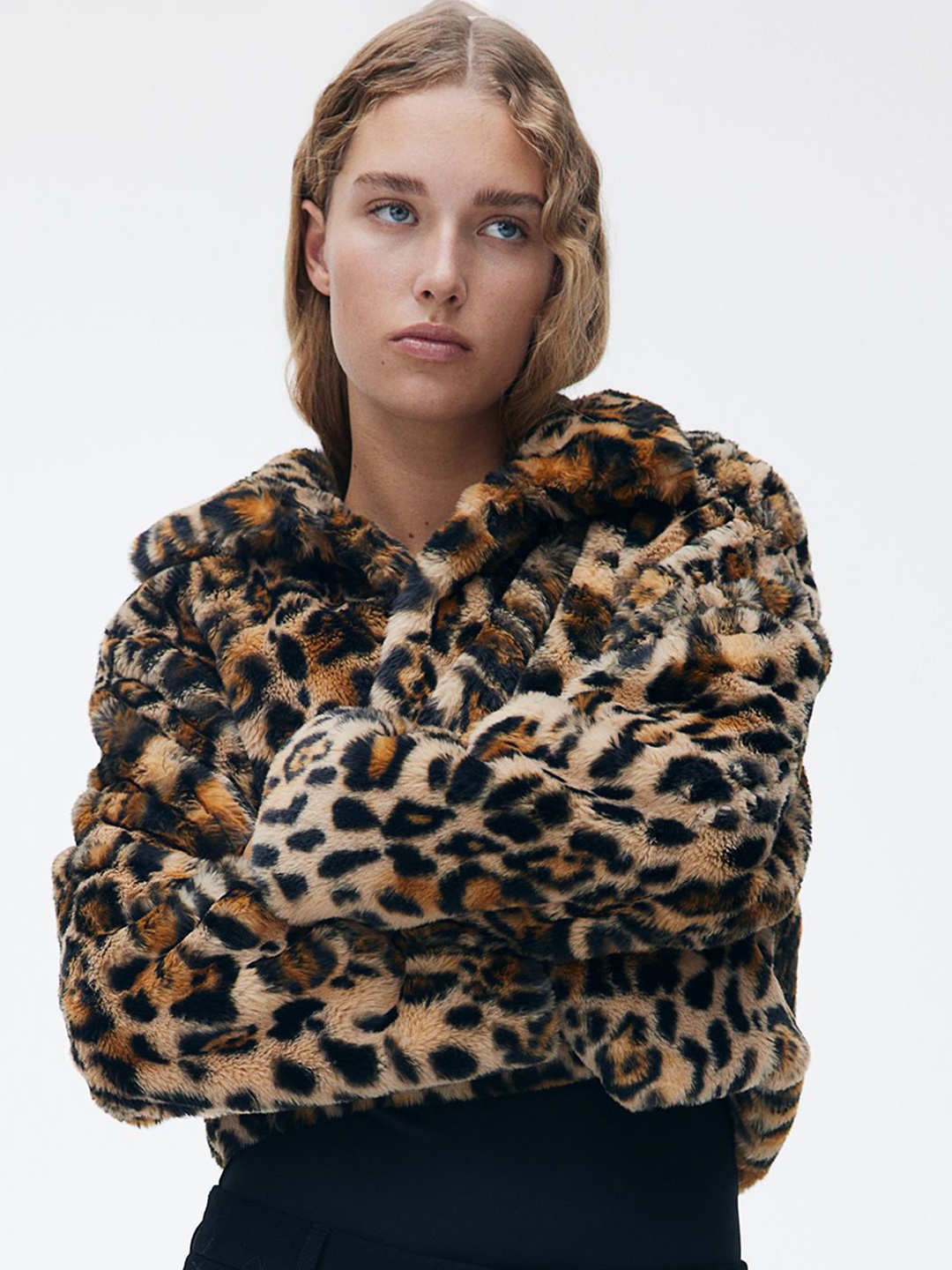 

H&M Cropped Fluffy Jacket, Brown