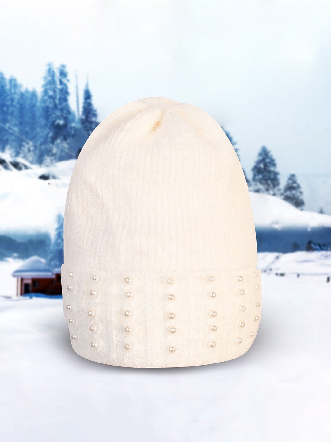 

LOOM LEGACY Women Embroidered Beanie, White
