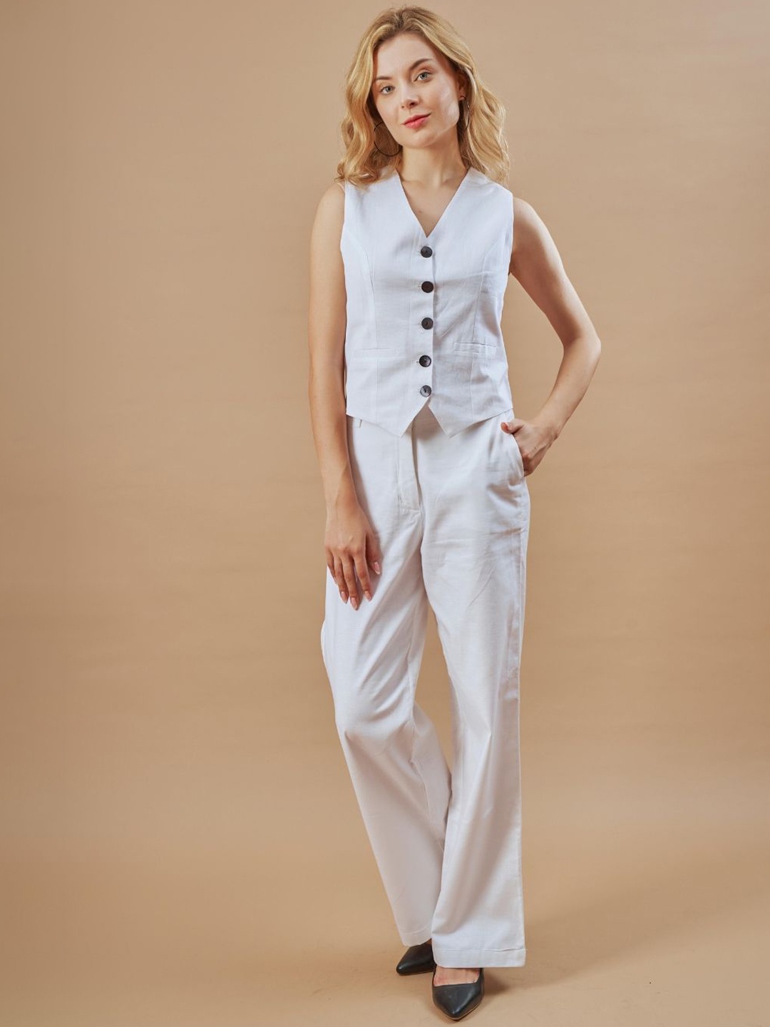 

Gazillion V Neck Top With Trousers Co-Ords, White