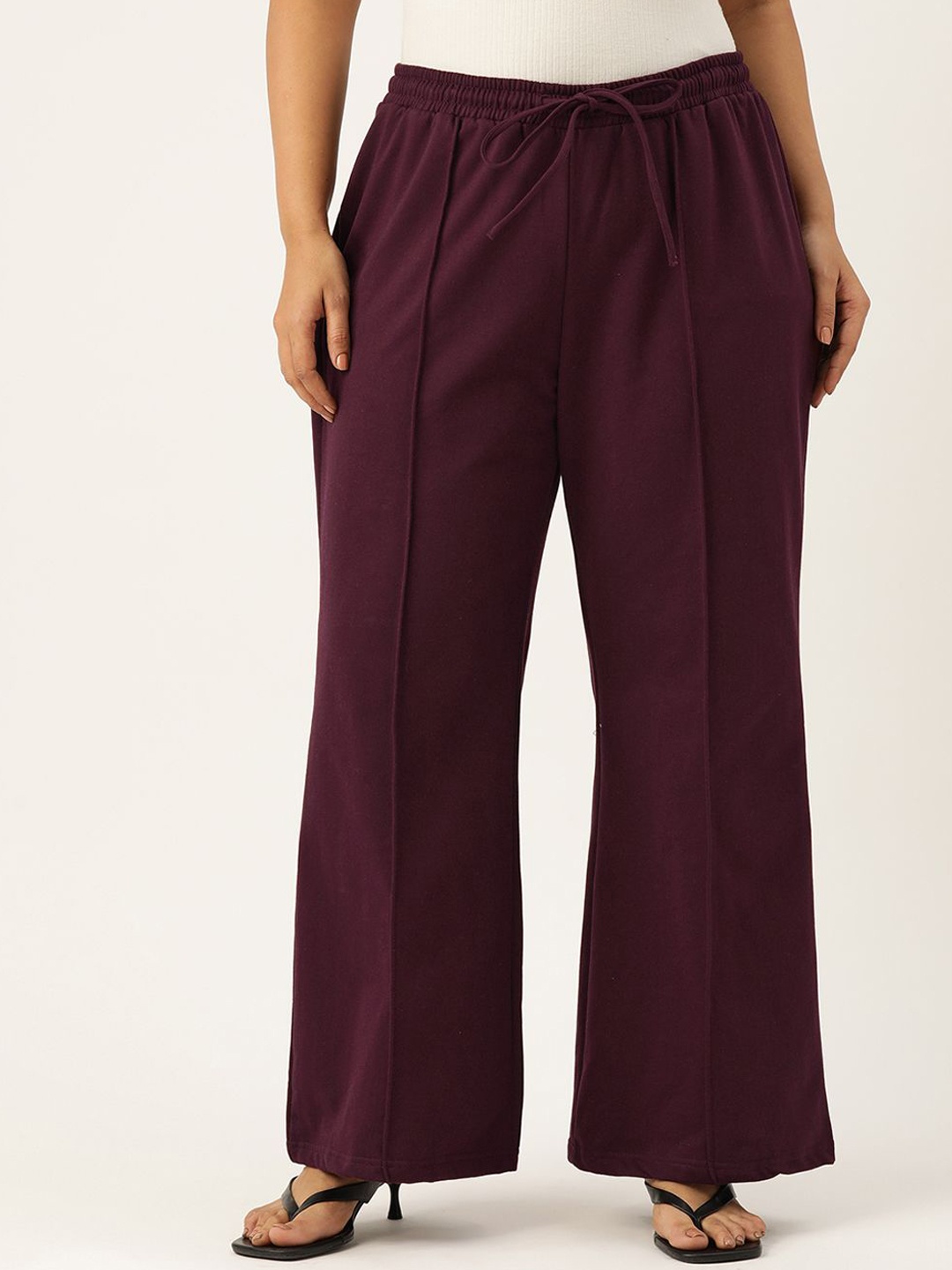 

theRebelinme Women Relaxed Straight Fit High-Rise Pleated Trousers, Burgundy