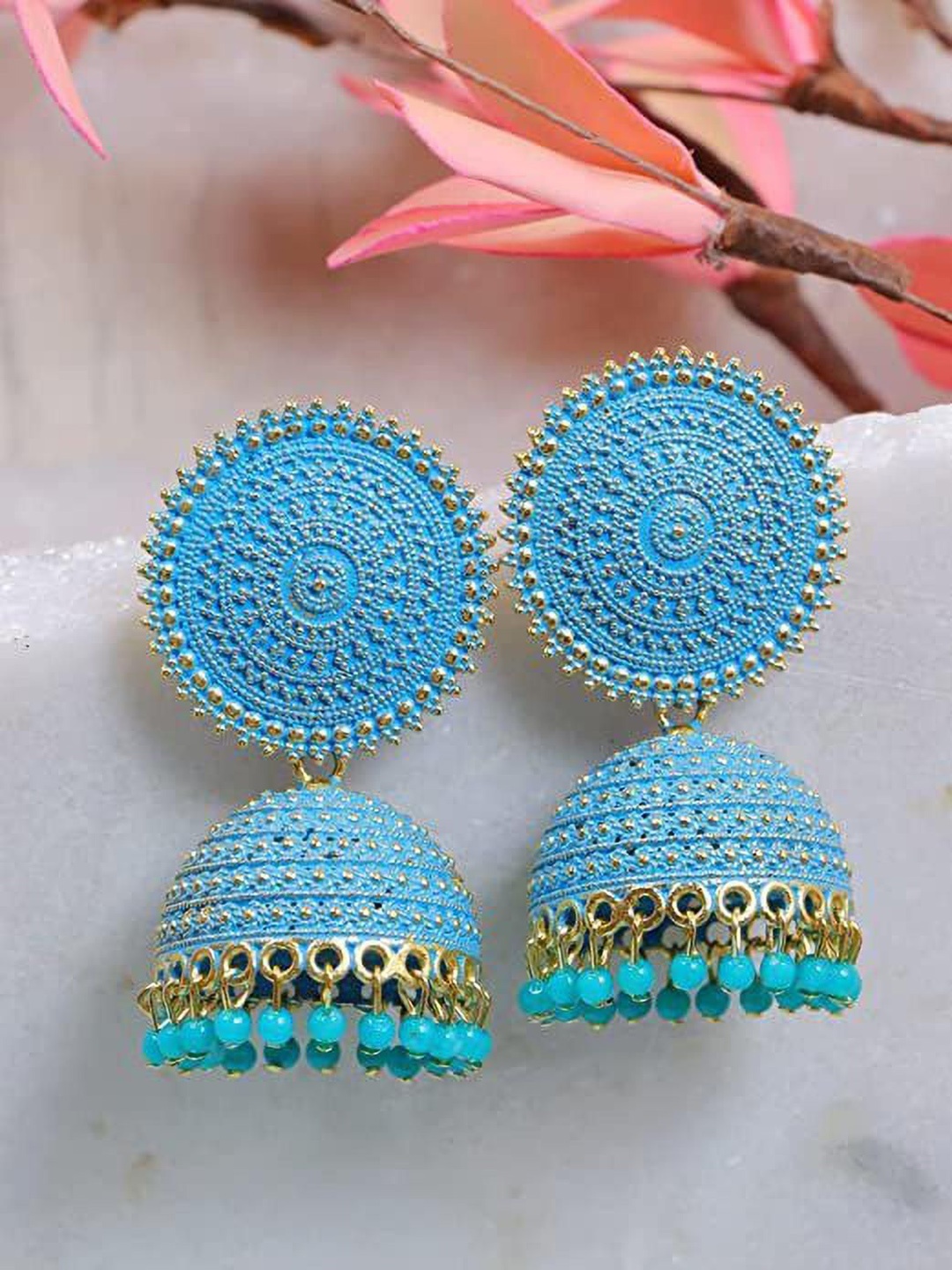 

TISHUL JEWELS Contemporary Jhumkas Earrings, Turquoise blue