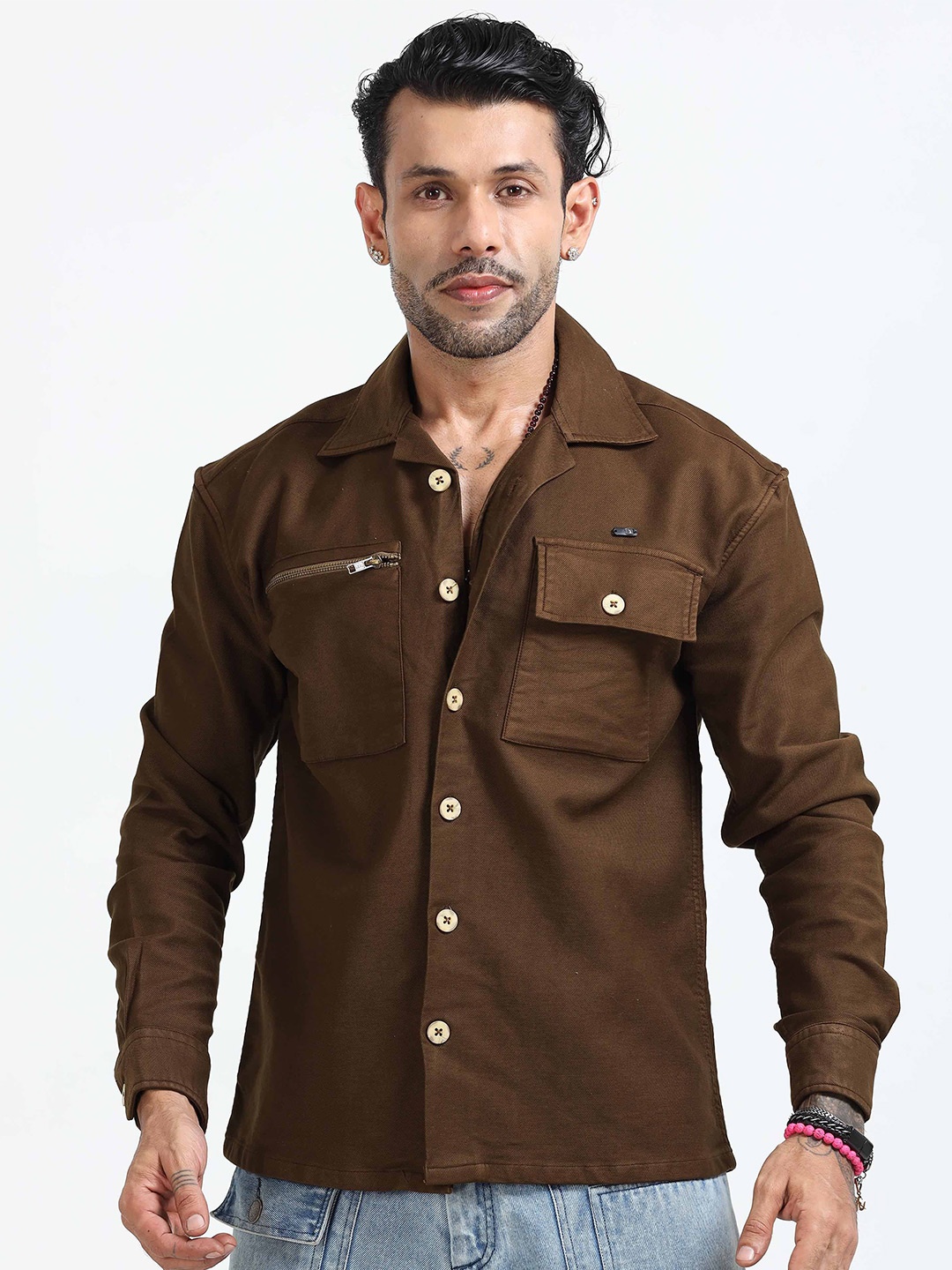 

Italian Colony Men Layer Luxe Cotton Casual Shacket, Brown