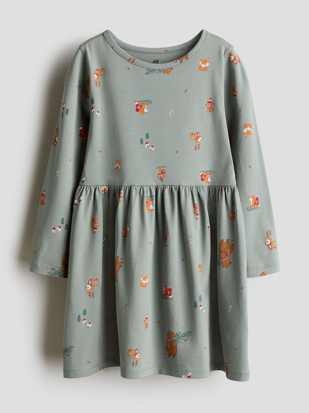

H&M Girls Printed Pleated Dress, Green