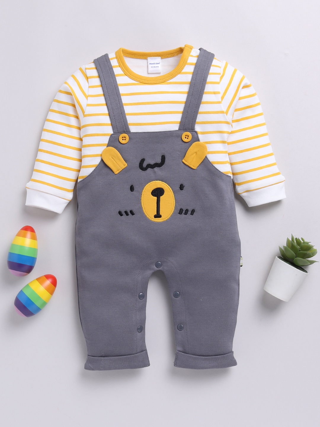 

Moms Love Infant Boys Striped Pure Cotton Party Romper, Charcoal