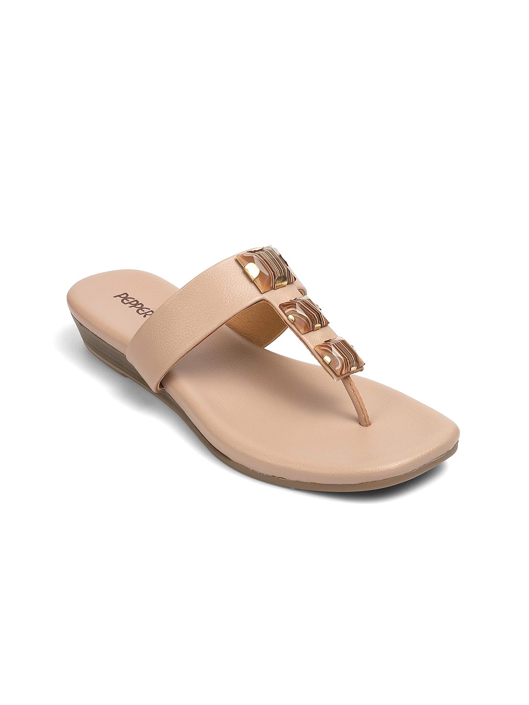 

PEPPER Women Embellished T-Strap Flats, Nude