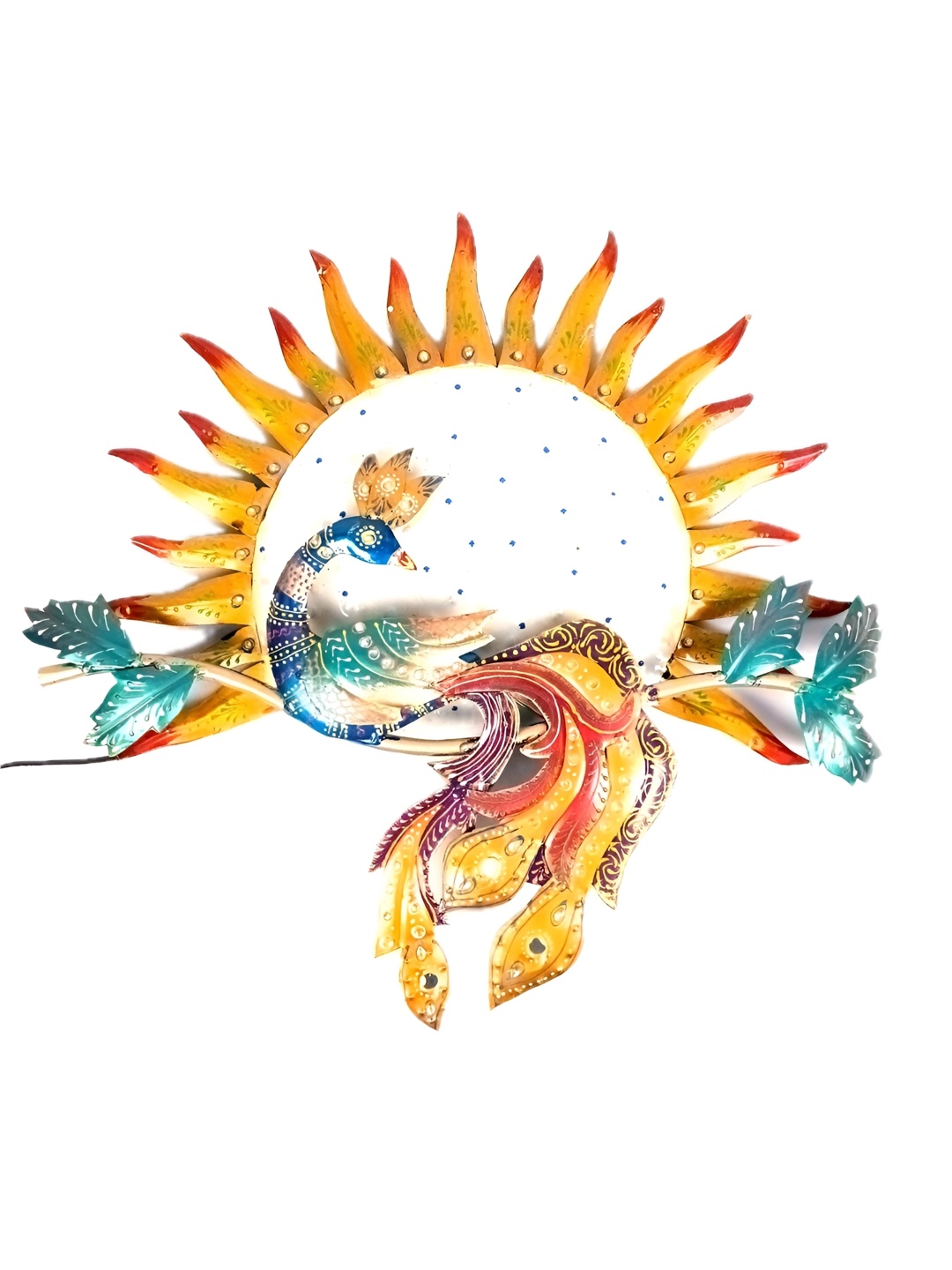 

apka mart Blue Peacock Wall Hanging With LED Light, Gold