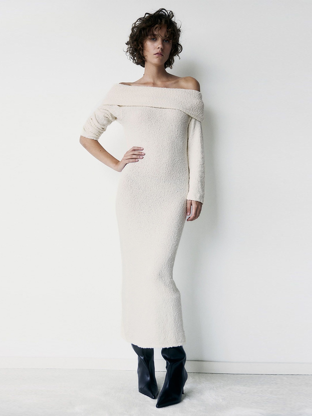 

H&M Bouncl-Knit Off-The-Shoulder Dress, White