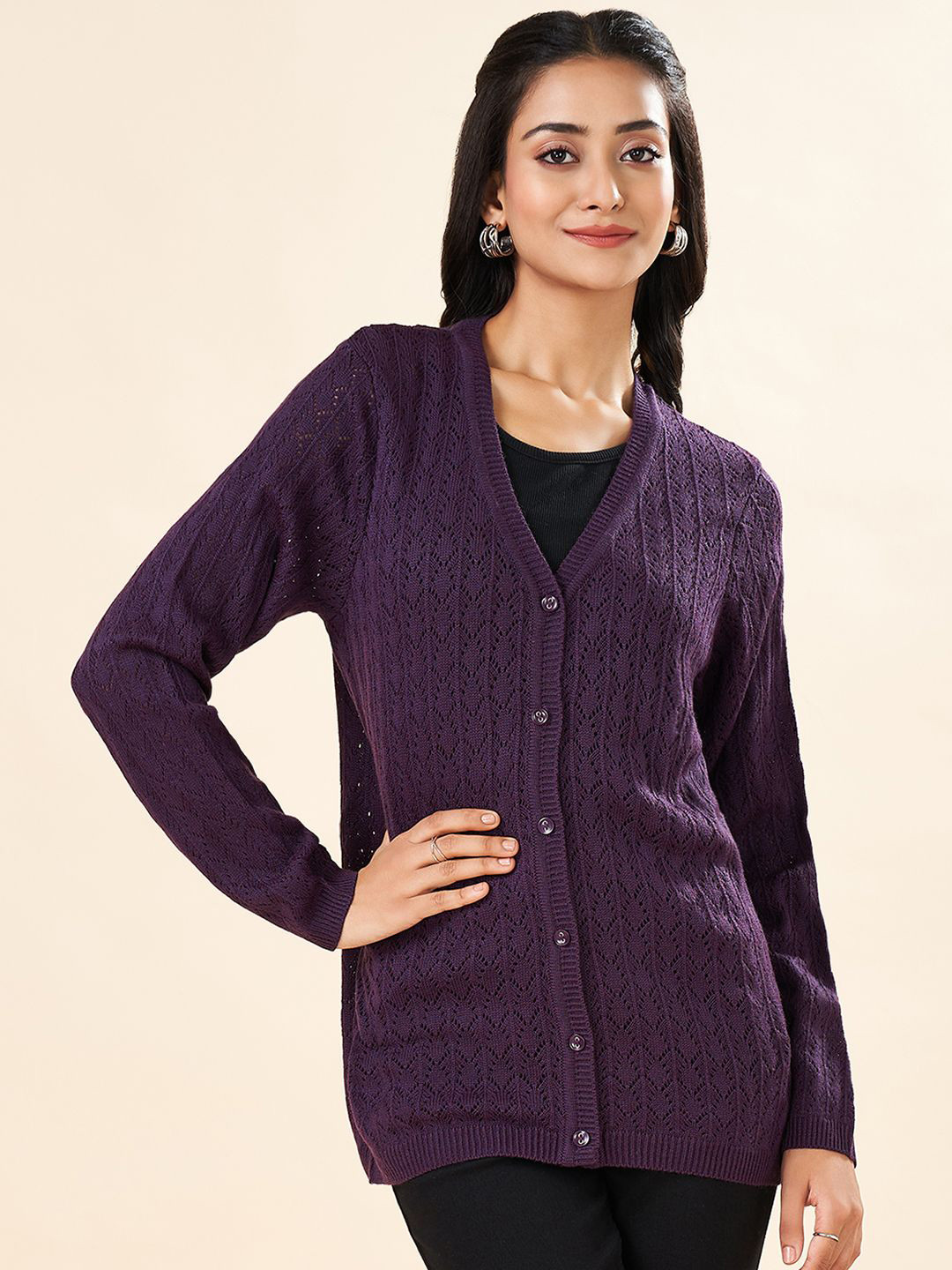 

RANGMANCH BY PANTALOONS Women Cardigan, Purple