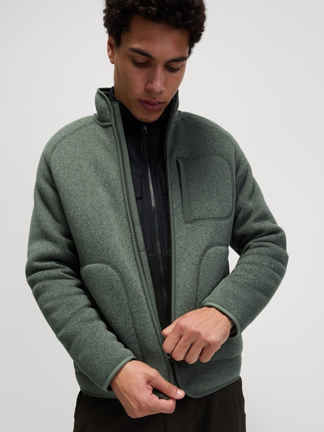 

Marks & Spencer Men Colourblocked Padded Jacket with Patchwork, Green