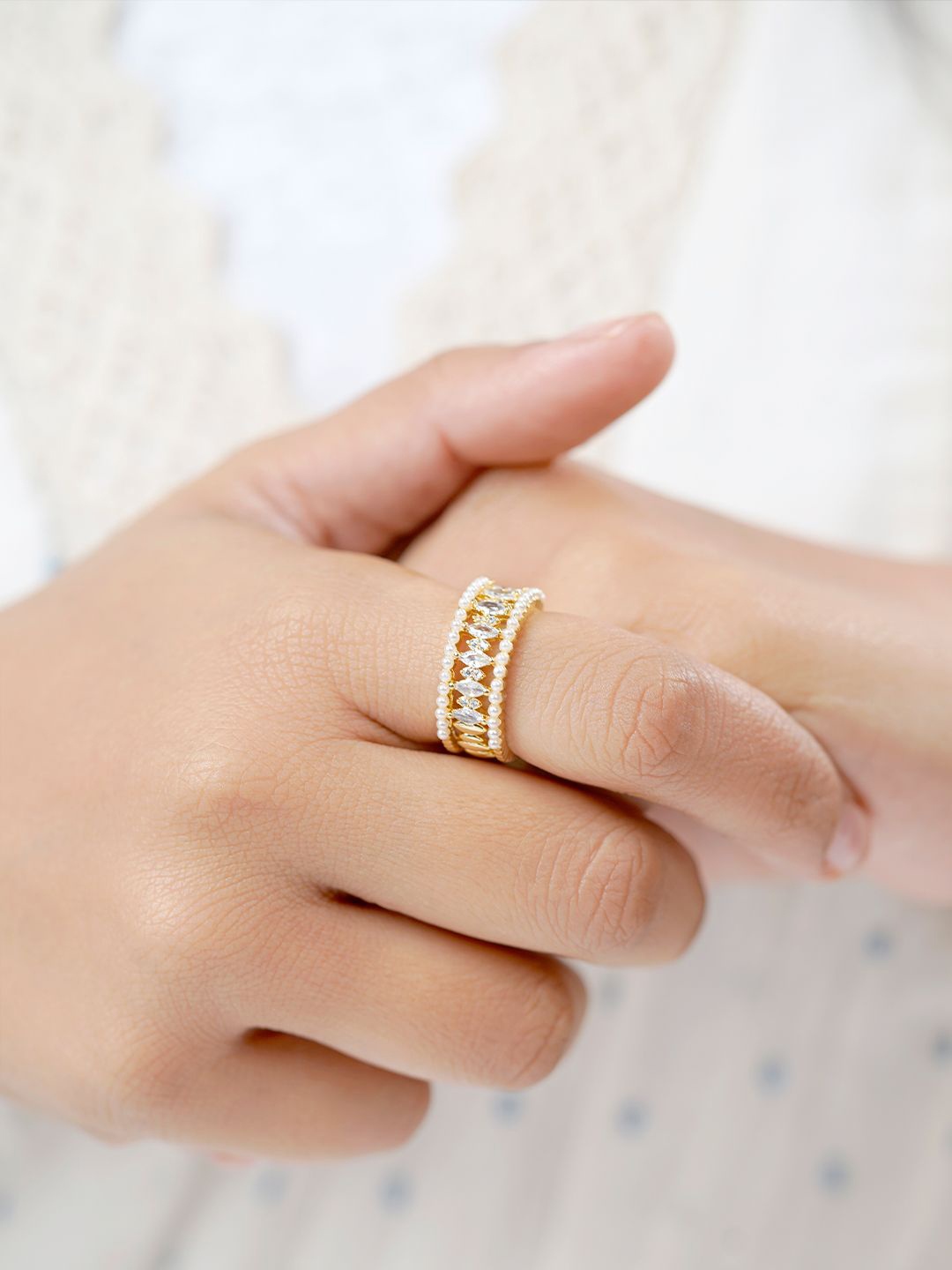 

SWASHAA 14K Gold-Plated CZ-Studded Finger Ring