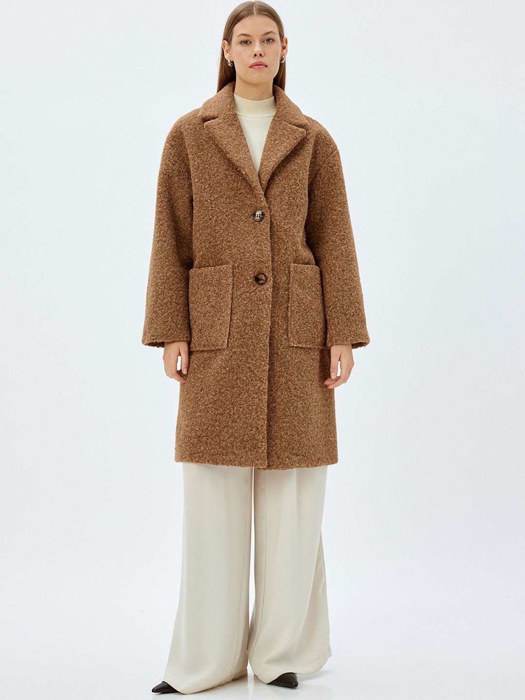 

Koton Women Single-Breasted Overcoat, Brown