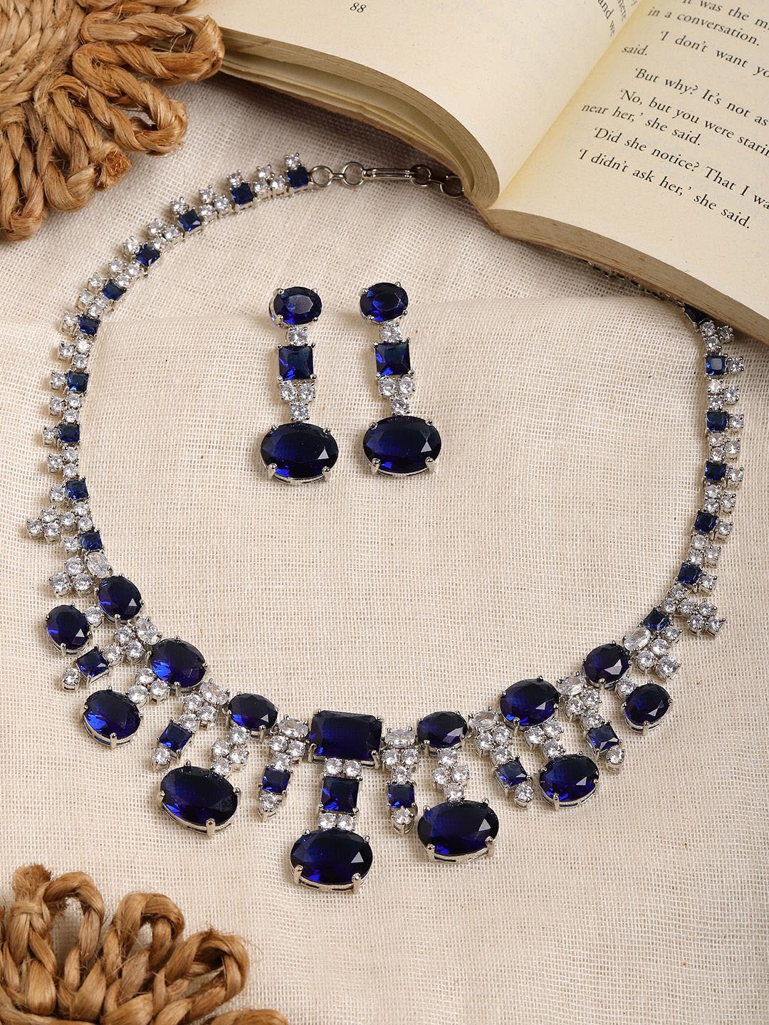 

RITU SINGH Silver-Plated AD-Studded Jewellery Set