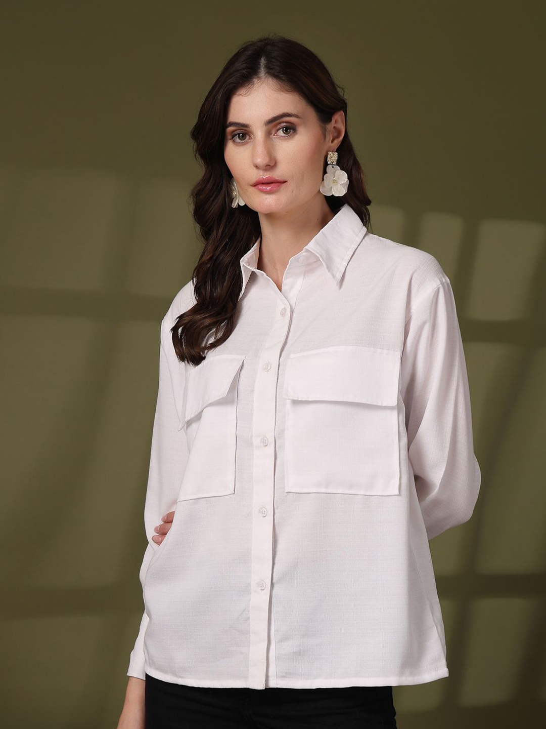 

plusS Women Opaque Casual Shirt, White